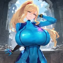 1girls ai-created ai_generated arm_behind_head bangs bimbo blonde_hair blue_bodysuit blue_eyes blue_sky blush bodysuit breasts clothing completely_nude covered_navel curvaceous curvaceous_female curvaceous_figure curvy curvy_figure day female female_focus female_only green_eyes hair_between_eyes huge_breasts jewelry large_breasts long_hair looking_at_viewer metroid nintendo outdoors ponytail samus_aran savage_sausage sidelocks skin_tight sky smile solo standing thighs tied_hair voluptuous voluptuous_female zero_suit zero_suit_samus