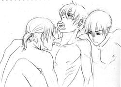 3boys darker_than_black fingers_in_mouth gay hei male meteor_twins multiple_boys oral_fingering threesome yaoi