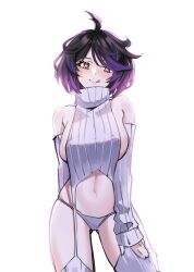 1girls belly_button black_hair blush breasts female female_only huge_breasts ishikiryu licking_lips light-skinned_female light_skin moe_miyabi purple_hair sideboob simple_background solo two_tone_hair virgin_destroyer_sweater virtual_youtuber virtual_zeven white_background yellow_eyes