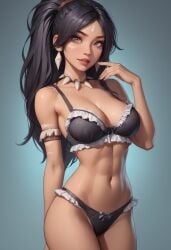 1girl 1girls abs ai_generated big_breasts black_hair black_hair_female bra breast_focus chest_focus cvxxxart ear_piercing ear_piercings ear_ring ear_rings earring earrings female female_abs female_focus female_only forehead_gem forehead_jewel french_maid_nidalee gem_on_forehead jewel_on_forehead large_breasts league_of_legends lingerie long_hair long_hair_female nidalee ponytail ponytail_female riot_games simple_background skimpy skimpy_clothes skimpy_costume skimpy_outfit skimpy_panties skimpy_underwear solo solo_female the_grind_series tribal_markings tribal_tattoo tribal_tattoos underwear yellow_eyes yellow_eyes_female