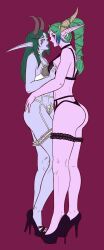 2girls big_ass blizzard_entertainment blue_skin breasts green_skin high_heels horns incest lingerie merithra mother_and_daughter night_elf nira-moli nude purple_skin warcraft world_of_warcraft ysera yuri