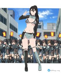 belly bikini_top black_eyes black_hair breasts date_a_live female female_only kusakabe_ryouko_(date_a_live) light-skinned_female long_hair racing_suit sheong_wong skirt solo solo_female