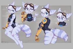 1girls animal_ears anthro ass blue_eyes drooling earrings female female_only fur furry furry_tail glasses_on_head heart hi_res leotard light_blush lombax ratchet_and_clank ratchet_and_clank:_rift_apart rivet_(ratchet_and_clank) robotic_arm smiling solo sony_interactive_entertainment tail teeth_clenched teranen watermark