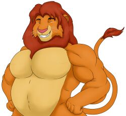 2015 anthro anthrofied belly day-tripper-guy disney felid feline lion male musclegut muscular muscular_anthro muscular_male orange_fur pecs red_hair simba smiling the_lion_king whiskers