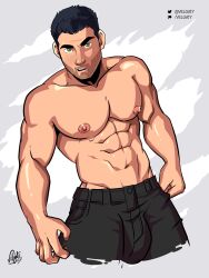 1boy bara bulge clothing derek_hale looking_at_viewer male male_only muscular_male penis_outline teen_wolf tight_clothing velgaty