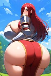 ai_generated armor armored_female ass big_ass big_breasts big_butt breasts_bigger_than_head erza_scarlet fairy_tail goldencum34 huge_ass huge_breasts huge_butt long_hair looking_at_viewer looking_back red_hair thick_ass thick_thighs wide_hips