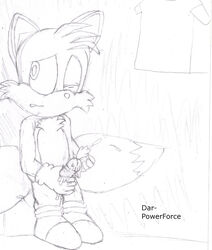 anthro canine dar-powerforce fox fur handjob male male_only mammal masturbation monochrome penis sketch solo sonic_(series) standing tagme tail tails