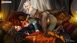 3girls big_breasts cd_projekt_red ciri clothing female female_only fully_clothed hassly the_witcher_(series) the_witcher_3:_wild_hunt triss_merigold yennefer yuri