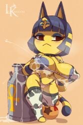 2022 animal_crossing ankha big_breasts breasts cow_print feline female furry lactation leokingdom milk_churn nintendo nipples tagme thick_thighs thighs wide_hips