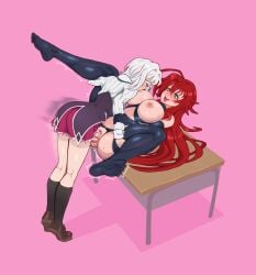 1futa 1girls big_breasts blue_eyes breast_sucking breasts clothing erect_nipples fucked_silly futa_on_female futanari high_school_dxd koneko_toujou nipple_sucking nipples pale-skinned_female pale-skinned_futanari penetration penis purplehorn_(artist) red_hair rias_gremory table tongue_out white_hair yellow_eyes