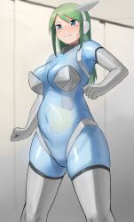 1futa auto_internal_cumshot bangs blue_eyes blue_skin blurry blurry_background blush breasts censored cleavage clenched_hands clenched_teeth colored_skin commentary_request cum ejaculation elbow_gloves eyebrows_visible_through_hair feet_out_of_frame futanari gloves green_hair hair_between_eyes headgear herm hermaphrodite highres inflation intersex long_hair looking_away monophallia mosaic_censoring multi_genitalia navel no_pussy open_mouth original oruka_(kamituki0827) penis penis_neck pussy pussy_neck sidelocks solo teeth thick_thighs thighhighs thighs translucent_skin unusual_genitalia_placement unusual_penis_placement unusual_pussy_placement