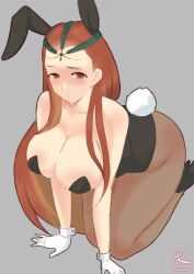 1girls all_fours alternate_costume ashera_(fire_emblem) ashunera_(fire_emblem) ass breasts brown_eyes brown_hair bunny_ears bunny_girl bunnysuit cleavage female female_only fire_emblem fire_emblem:_radiant_dawn gloves high_heels kneeling large_breasts legs leotard long_hair nintendo orange_eyes orange_hair pantyhose ryumi-gin solo thick_thighs very_long_hair