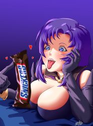 1girls blue_eyes breasts cleavage elbow_gloves female female_only fire_emblem fire_emblem:_the_blazing_blade gloves heart-shaped_pupils large_breasts lipstick naughty_face nintendo penis_awe pink_lips pink_lipstick purple_hair purple_lips purple_lipstick saliva sexually_suggestive short_hair snickers solo tongue tongue_out touching_penis upper_body ursula_(fire_emblem) zamtranger