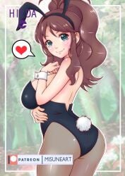 1girls absurd_res alternate_breast_size animal_ears ass blue_eyes breasts brown_hair bunny_ears bunny_tail bunnysuit female female_only hi_res hilda_(pokemon) large_breasts looking_at_viewer misune_art nintendo panties pantyhose pokemon pokemon_bw solo thighs