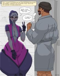 1boy 1girls anatomical_nonsense blackwatch_reyes bottom_heavy female male overwatch overwatch_2 overwatch_archives reaper speech_bubble tagme thick_thighs wide_hips widowmaker yelftea