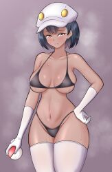 1girls aether_foundation aether_foundation_employee aether_foundation_employee_(female) armwear bikini breasts female female_focus female_only game_freak hat kiteman442 legwear micro_bikini nintendo pokemon pokemon_sm short_hair solo standing thick_thighs thighhighs thighs