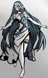 1girls asymmetrical_clothes asymmetrical_legwear azura_(fire_emblem) bare_legs barefoot blue_hair elbow_gloves female female_only fingerless_gloves fire_emblem fire_emblem_fates gloves hair_between_eyes long_hair nintendo solo trizzz very_long_hair yellow_eyes