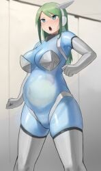 1futa auto_internal_cumshot bangs big_belly blue_eyes blue_skin blurry blurry_background blush breasts censored cleavage clenched_hands clenched_teeth colored_skin commentary_request cum ejaculation elbow_gloves eyebrows_visible_through_hair feet_out_of_frame futanari gloves green_hair hair_between_eyes headgear herm hermaphrodite highres inflation intersex long_hair looking_away monophallia mosaic_censoring multi_genitalia navel no_pussy open_mouth original oruka_(kamituki0827) penis penis_neck pussy pussy_neck sidelocks solo sweatdrop teeth thick_thighs thighhighs thighs translucent_skin unusual_genitalia_placement unusual_penis_placement unusual_pussy_placement