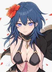 alternate_costume bikini black_bikini black_swimsuit blue_eyes blue_hair breasts byleth_(fire_emblem) byleth_(fire_emblem)_(female) female female_only fire_emblem fire_emblem:_three_houses fire_emblem_heroes looking_at_viewer nintendo official_alternate_costume shimizu_akina solo swimsuit