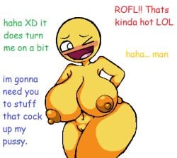 1girls awesome_face big_breasts breasts completely_nude completely_nude_female emoji emoji_(race) epic_face female female_only humanized jjjetter meme naked naked_female nude nude_female shitpost solo solo_female tagme text yellow_skin