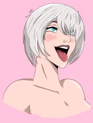 1girls ahe_gao blue_eyes blush breasts bust female female_only mole mole_under_mouth nier nier:_automata solo tongue tongue_out white_hair yorha_2b