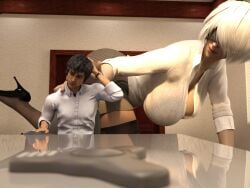 1boy 1girls 3d ass ass_in_dress big_ass big_breasts blindfold bradengts breasts clothing female giantess larger_female light-skinned_female light-skinned_male light_skin macro male nier nier:_automata office office_lady size_difference white_hair yorha_2b