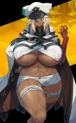 1girls absurd_res alternate_breast_size areola_slip areolae ass big_breasts big_thighs breasts busty child_bearing_hips cloak clothed clothing curvaceous curvy curvy_body curvy_female dark-skinned_female dark_skin erect_nipples female female_focus female_only female_solo gigantic_breasts gloves guilty_gear guilty_gear_strive hat highres huge_ass huge_breasts huge_thighs inviting large_breasts large_female large_thighs looking_at_viewer massive_breasts massive_thighs navel nipple_bulge nipple_slip nipples ramlethal_valentine revealing_clothes short_hair shorts sinensian solo solo_female standing suggestive thick thick_ass thick_thighs thighs toned toned_female underboob venus_body voluptuous wide_hips