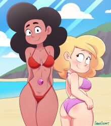 2girls beach big_breasts bikini cartoon_network cubedcoconut gem gem_fusion medium_hair sadie_miller solo_female steven_universe stevonnie tagme