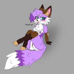 anthro ass bodily_fluids breasts canid canine cassiuskitsune digital_media_(artwork) fallenfoxie female fur genital_fluids genitals hair hi_res looking_at_viewer mammal nipples nude pussy simple_background smile solo