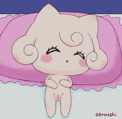 1girls blush kmmshi naked pianitchi pillow pussy sleeping tamagotchi