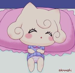 1girls blush clothed kmmshi panties pianitchi pillow sleeping tamagotchi