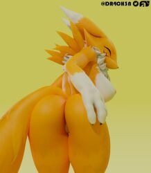 anthro ass bandai_namco big_breasts big_butt blender_(software) breasts closed_eyes digimon digimon_(species) dr4ch3n female genitals hand_on_butt leaning leaning_forward looking_back nipples pussy renamon solo thick_thighs warfaremachine