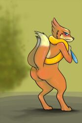 anthro anus ass blush digital_media_(artwork) fart fart_cloud female floatzel fur furry_tail gassy genitals hi_res looking_at_viewer nintendo nude pokémon_(species) pokemon pussy q raised_tail simple_background solo unknown_artist video_games