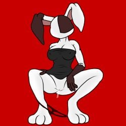 4n0nym0u5 anthro black_dress bodily_fluids bodily_fluids_in_pussy breast_press breasts bunny_ears bunny_girl bunnygirl crouched dress dress_lift faceless faceless_female female female_only five_nights_at_freddy's five_nights_at_freddy's:_security_breach front_view furry furry_only hand_behind_back legs_held_open legs_spread long_legs lowered on_tiptoe panties panties_around_leg panties_around_one_leg panties_aside panties_down pointy_breasts pussy pussy_juice rabbit rabbit_girl rabbit_humanoid red_panties simple_background small_dress soft spread_legs standing tight_dress vagina vanny_(fnaf) wet_pussy white_body white_fur white_skin