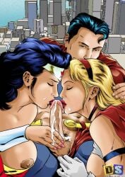 1boy 2girls blowjob collaborative_fellatio cousins dc_comics drawn-sex.com fabio fellatio female incest justice_league light-skinned_female male oral oral_sex penis supergirl superman superman_(series) threesome wonder_woman wonder_woman_(series)