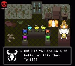 alphys animated anthro asgore_dreemurr boobjob breasts cum cum_in_mouth cum_inside deltarune dialogue duo english_text female fur furry male male/female mayin nipples nude paizuri penis pixel_art scalie sex straight text undertale_(series)