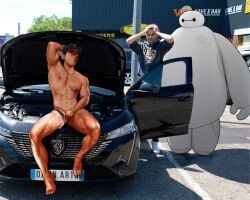 artist_collab baymax big_hero_6 boner car charming.roommates cum damnarts disney erect_penis erection hard_on hat_only male male_focus male_nipples male_only marvel michael_b muscles muscular muscular_male nude on_car outdoors penis post_cum real_life_blend tadashi_hamada