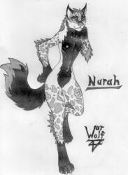 anthro female greyscale hi_res model_sheet monochrome nurah smug solo warwolf47