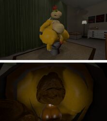 1boy 3d_(artwork) absurd_res anthro anus ass backsack balls bed bedroom big_butt bowser_jr. bracelet butt_focus carpet collar constipated digital_media_(artwork) dragon feces furniture genitals hand_on_butt hi_res huge_butt jewelry koopa looking_at_viewer looking_back looking_pleasured male male_only mario_(series) metal_collar nintendo nude penis poop pooping presenting presenting_hindquarters rear_view reptile royalty scalie scat shit shitting sitting sitting_on_toilet solo solo_focus solo_male source_filmmaker tecbuttlovefa thick_thighs toilet toilet_pov toilet_use turds turtle video_games wide_hips