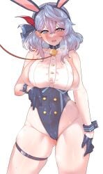 ako_(blue_archive) areola_slip areolae bell blue_archive blue_eyes blue_hair bunny_ears choker collar cowbell garter gehenna_academy_student large_ass large_breasts latex leash prefect_team_(blue_archive) steam steamy_breath sweat thick_thighs wakura_(gcdan)