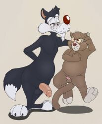 animaniacs anthro brown_fur canine crossover disney douglas_benson feline furry gay glasses male_only neenya penis penis_size_difference small_penis talespin testicles walter_wolf warner_brothers whiskers yellow_sclera