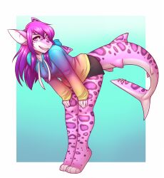 anthro clothed clothing female furry jacket leopard lockworkorange no_panties pink shark