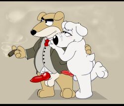 2boys anthro canine_penis cigar family_guy furry jasper_(family_guy) male male_only neenya penis_out vinny_griffin white_fur yaoi