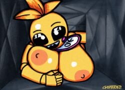 1girls animatronic big_breasts breasts chicken five_nights_at_freddy's five_nights_at_freddy's_2 gomaroji nipples robot solo toy_chica_(fnaf) vent venting