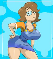 1girls biting_lip breasts brown_hair clothed female female_only glasses large_breasts looking_at_viewer nibble nipples_visible_through_clothing pose saberspark sabiespark solo wide_hips