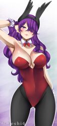 1girls big_breasts bunny_ears bunny_girl bunnysuit edens_zero hair_covering_eye hair_covering_one_eye hair_over_one_eye hand_behind_head holy_(edens_zero) long_hair pantyhose purple_eyes purple_hair smile smiling sole_female solo standing tagme takeshi61_(artist) thick_thighs