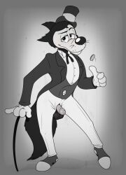 anthro cane canine coin fully_clothed furry male monochrome neenya penis_out solo tail terrytoons whiskers wolf