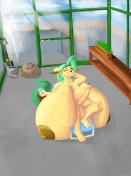 anthro balls big_breasts big_penis breasts doc002 eeveelution foreskin furry futanari genitals hi_res huge_breasts huge_cock hyper hyper_breasts hyper_genitalia hyper_penis intersex leafeon leafy_darwin_(pelleelle) nintendo penis plant pokemon pokemon_(species) solo sun uncircumcised uncut unretracted_foreskin video_games