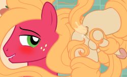 absurd_res anal anal_sex badumsquish big_macintosh_(mlp) bite biting_lip blonde_hair blush earth_pony equid equine freckles friendship_is_magic generic_messy_hair_anime_anon genitals green_eyes hair hair_penetration hand_on_human hasbro hi_res horse human humanoid_genitalia humanoid_penis mammal my_little_pony penetration penis pony prehensile_hair