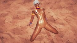 1girls 3d 3d_(artwork) african african_female big_ass big_breasts blue_eyes breasts capcom dark-skinned_female dark_skin earrings effineffer elena_(street_fighter) female female_only looking_at_viewer nipples nude pussy short_hair smiling solo solo_female street_fighter street_fighter_iii street_fighter_iii:_3rd_strike sunset sweat tribal_clothing white_hair